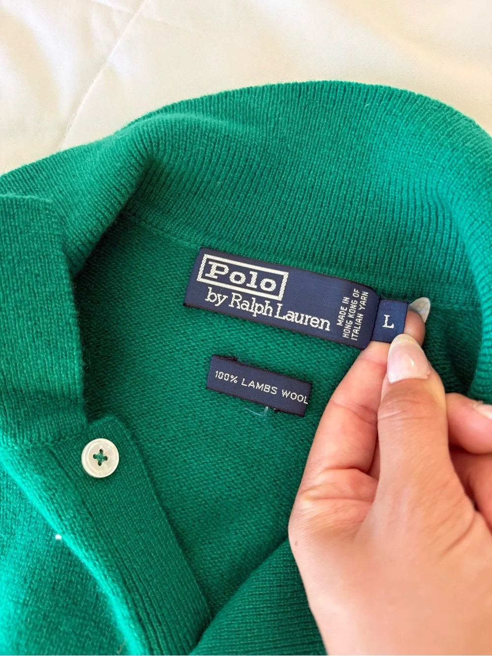 Polo by Ralph Lauren Green Long-Sleeve Wool Knit Polo Shirt